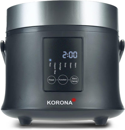 Korona 58011 Reisprofi – Gatuese dhe Avullues Digjital për Oriz 1.6L | Funksion Mbajtjeje të Ngrohtë | Tenxhere Gatuese e Lëvizshme | Ekran LED me Butona Touch | Timer 24 Orësh | Përfshin Kupë Matëse dhe Lugë për Oriz