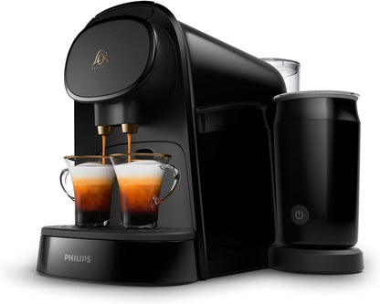 Makina Premium e Kafesë Philips L'OR BARISTA me Shkumues Qumështi – Shije Baristi në Shtëpi, për Kapsula të Vetme ose të Dyfishta, Elegancë në të Zezë (LM8014/60)