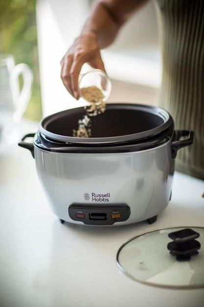 Russell Hobbs Maxicook – Gatuese Orizi për Familje (5L, 14 Pjesë, 1000W) | Përfshin Lugë dhe Kapak | Funksion Automatik Ndalesë dhe Mbajtje të Ngrohtë | Ideal edhe për Perime, Peshk dhe më shumë | Tenxhere Jo-ngjitëse