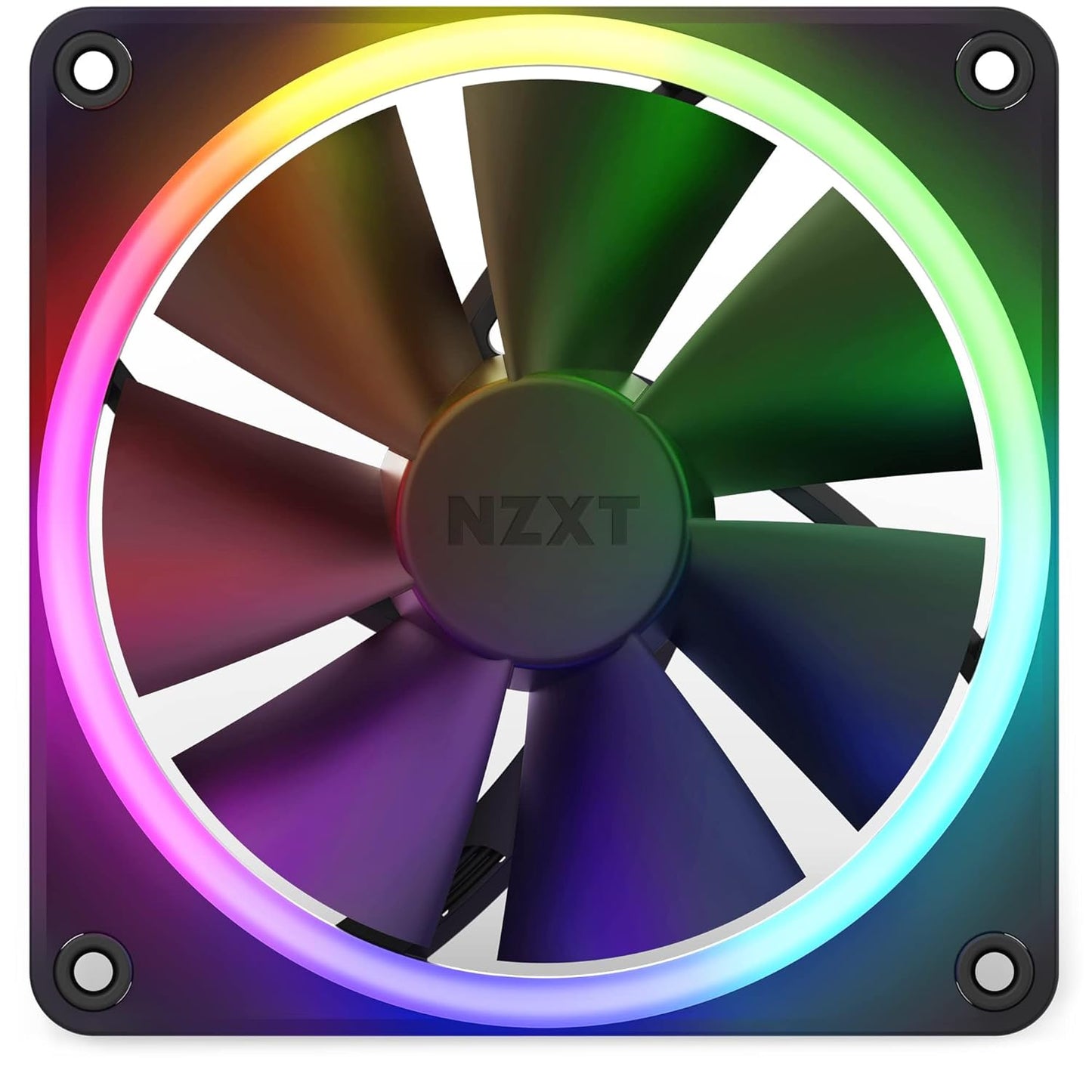 NZXT F120 RGB – Ventilator 120mm RGB PWM për PC – Qarkullim i Lartë Ajri, Zhurmë e Ulët – Mbajtje me Lëng Dinamik – Njëshe (Kërkon Kontrollues RGB të NZXT për Softuerin CAM) – 18 LED – Ngjyrë e Zezë.