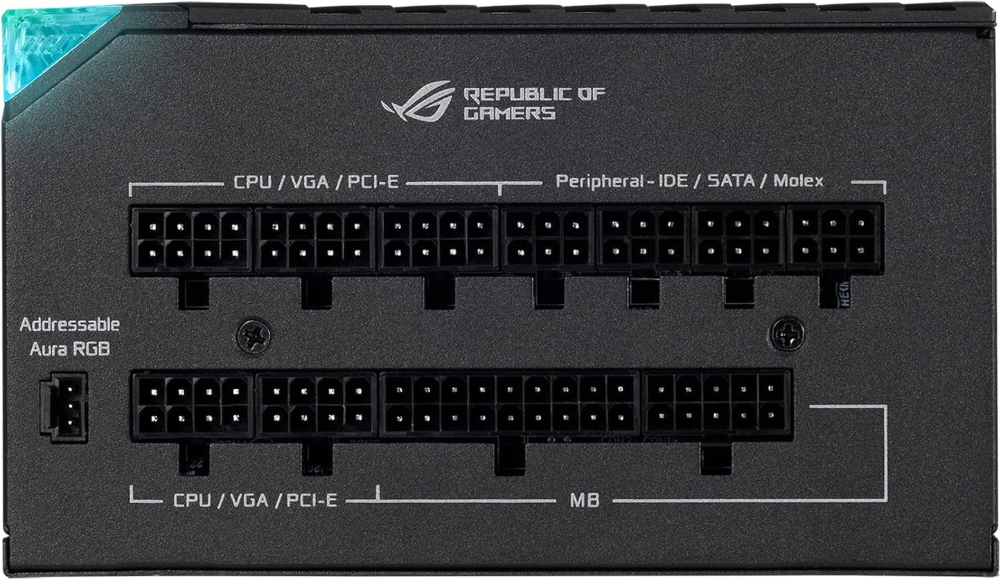 ASUS ROG Thor 850W Platinum II – Furnizues Energjie Modular i Plotë, Certifikatë 80+ Platinum, Certifikuar Lambda A++, Ftohës ROG, Ventilator 135mm PWM, Modalitet 0dB, Panel OLED, Kablla me Mbulim, Aura Sync.