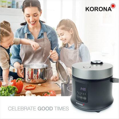 Korona 58011 Reisprofi – Gatuese dhe Avullues Digjital për Oriz 1.6L | Funksion Mbajtjeje të Ngrohtë | Tenxhere Gatuese e Lëvizshme | Ekran LED me Butona Touch | Timer 24 Orësh | Përfshin Kupë Matëse dhe Lugë për Oriz