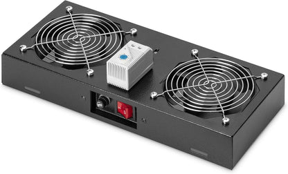 Njësia e Ventilimit në Çati për Kabinete Murale / Rack DIGITUS, me 2 Ventilatorë dhe Termostat, e Zezë