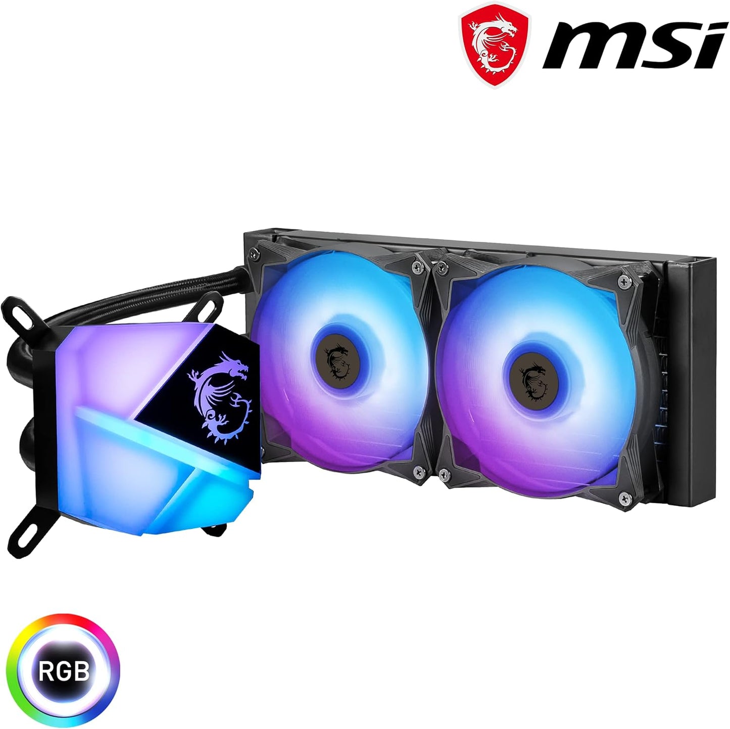 MSI MAG CORELIQUID C240 – Ftohës me ujë "All-in-One" për CPU Bllok pompë me ndriçim ARGB mbresëlënës – Pompë e integruar në radiator – Teknologji ftohjeje me qarkullim të ndarë (Split-Flow) – Tuba rezistentë ndaj avullimit – I përputhshëm me AMD & Intel