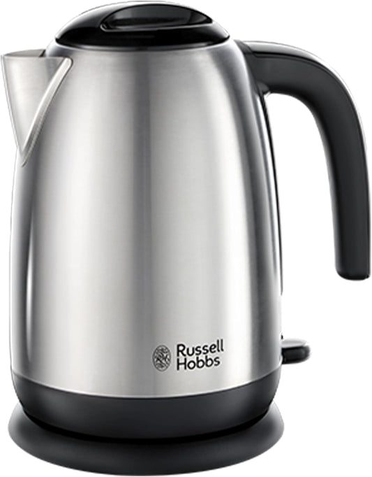 Çajnik Elektrik Russell Hobbs me Çelik të Lëmuar dhe Ngjyrë të Zezë, 1.7L, Pa Tel, Me Dorezë të Zezë | Zierje e Shpejtë 3KW | Filtër Kundër Kalçifikimit i Lëvizshëm dhe i Lahet | Kapak i Hiqshëm | Hapur për Derdhje të Përkryer | Modeli 23910