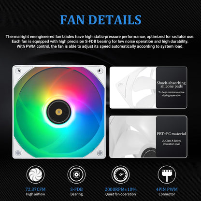 Thermalright Frozen Notte 360 White ARGB V2 – Ftohës me ujë për CPU – 360 mm radiator – 3 ventilatorë 120 mm me kontroll PWM – Lehtësi në fërkimin S-FDB – I përshtatshëm për AMD AM4 dhe Intel LGA 1700/1150/1151/1200/2011/2066