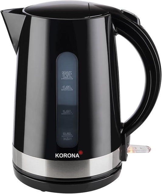 Korona 20232 Çajnik Elektrik, Ngjyrë e Zezë, me Kapacitet 1.7 Litra – Pajisje e Fuqishme me Bazë Rrotulluese 360°, 2200 Watt