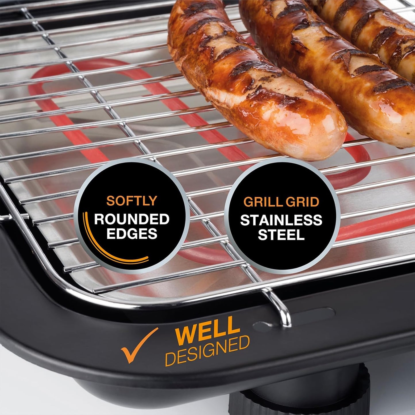 Korona Gril Elektrik Tryeze me Sipërfaqe të Madhe Pjekjeje (51 x 30 cm) 2200 Watt, Element Ngrohës i Heqshëm, Buton Sigurie, Rregullim i Vazhdueshëm i Temperaturës