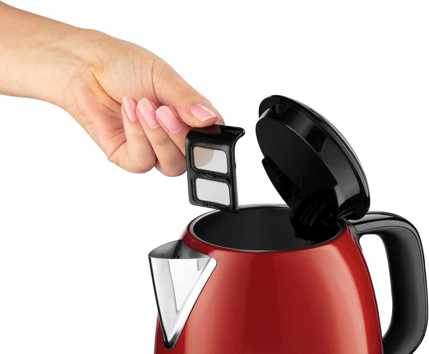 Çajnik Kompakt Russell Hobbs Colours+ në Ngjyrë të Kuqe, 1L, 2200W | Funksion Gatimi i Shpejtë | Hapur për Derdhje të Optimizuar | Tregues i Nivelit të Ujit | Shenja për Sasinë e Mbushjes | Çajnik i Vogël