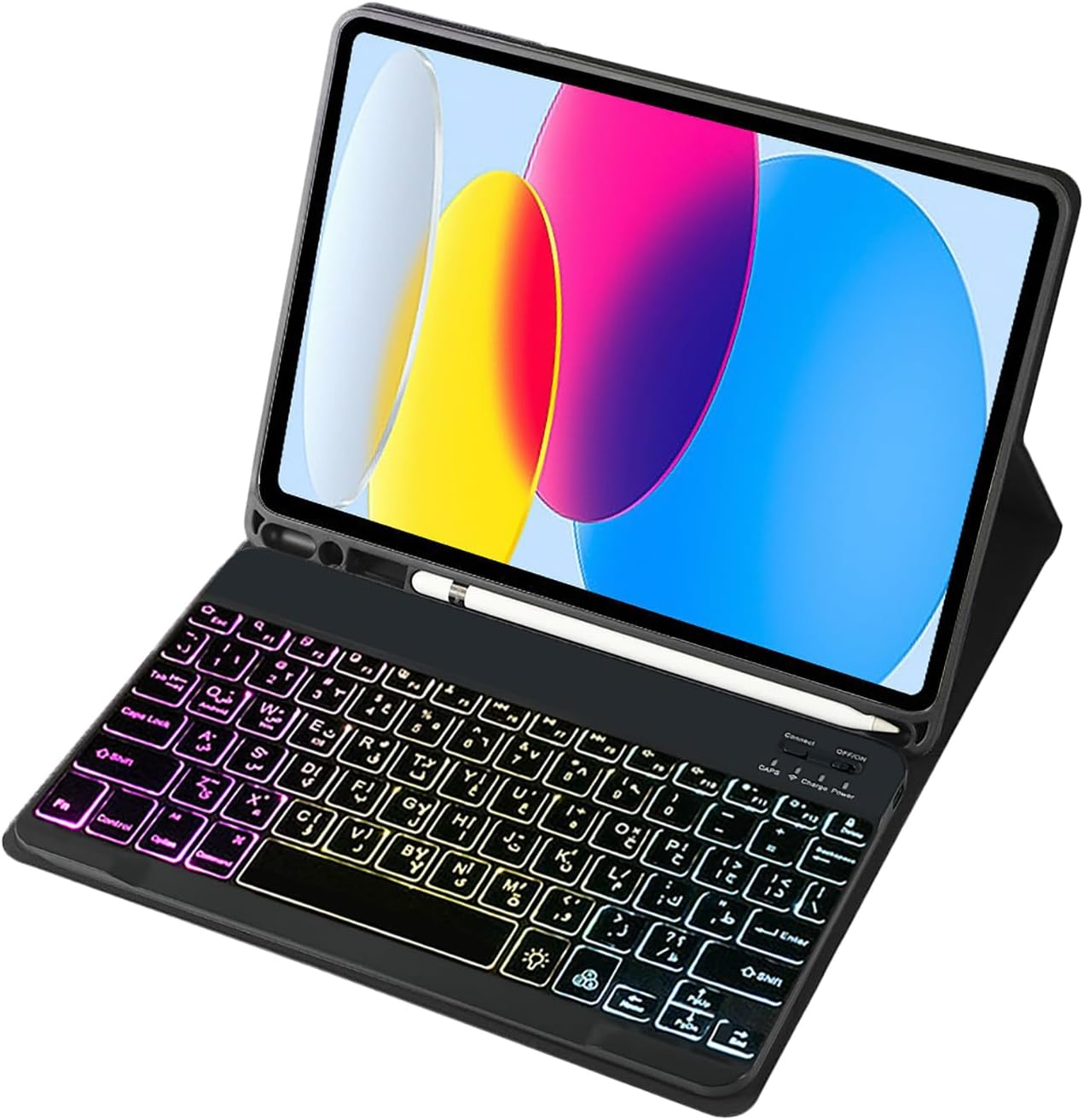 Tastierë Bluetooth me Ndriçim RGB për Tablet, Laptop, iPad, Smartphone,(E Zezë) + 1 kellef tableti falas.
