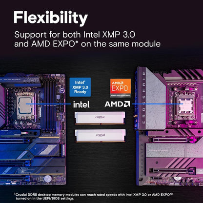 Crucial Pro 32GB DDR5 (2x16GB) – 6000MHz Gaming RAM për Desktop, Intel XMP & AMD EXPO, CL36, E Bardhe