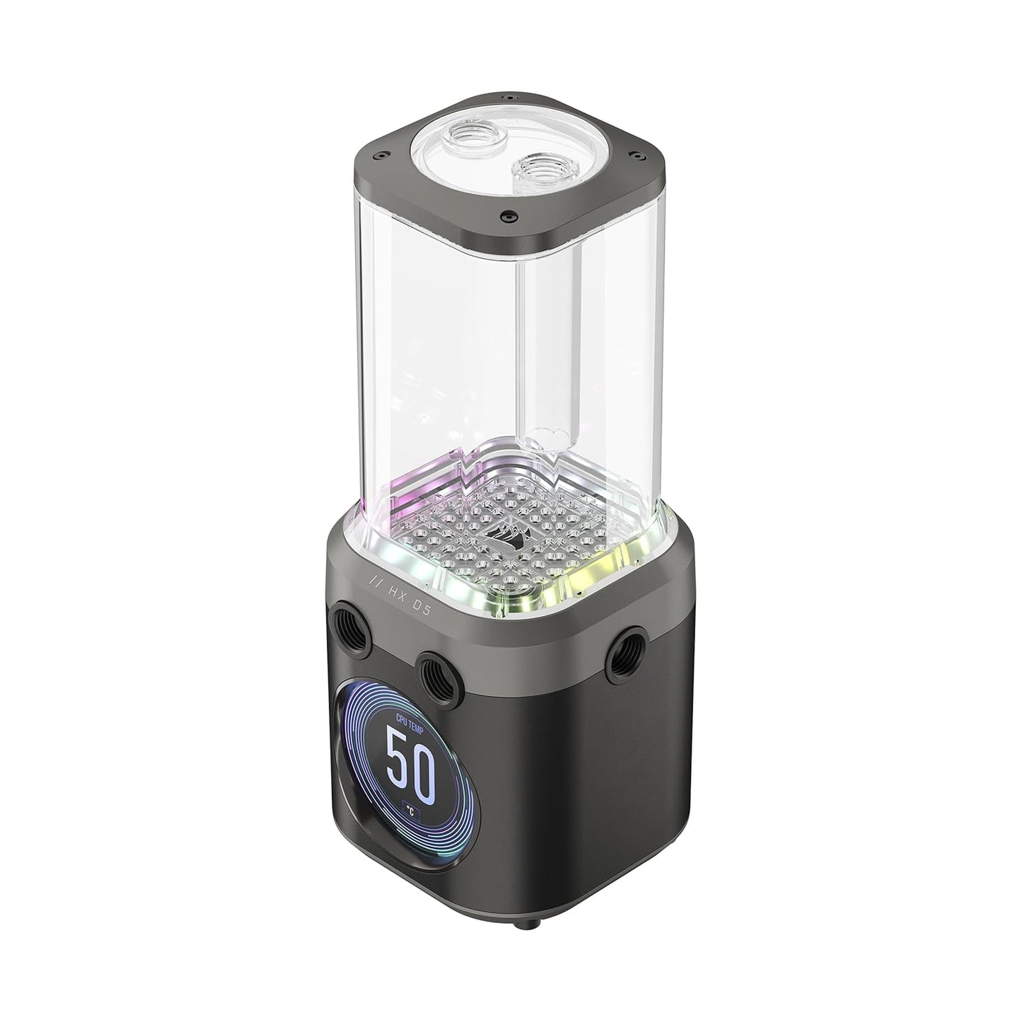 Corsair iCUE LINK XD5 RGB ELITE LCD – Rezervuar dhe pompë D5 PWM me ekran LCD IPS – 22 drita RGB adresabile – Rezervuar najloni 440 ml – Ngjyrë gri – Montim diskret