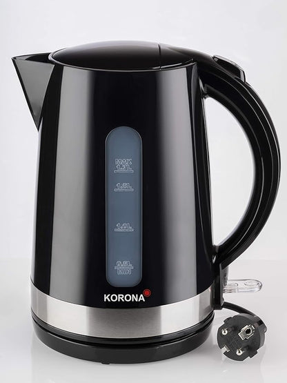 Korona 20232 Çajnik Elektrik, Ngjyrë e Zezë, me Kapacitet 1.7 Litra – Pajisje e Fuqishme me Bazë Rrotulluese 360°, 2200 Watt
