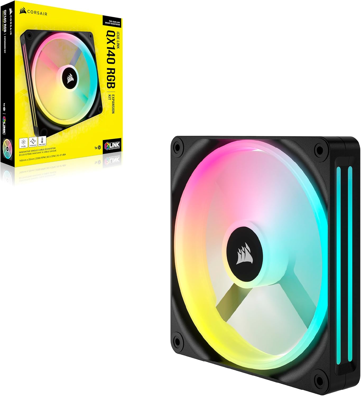 Corsair iCUE Link QX140 RGB – Ftohës Fan 140mm me Kupolë Magnetike dhe Ndriçim RGB – E Zezë
