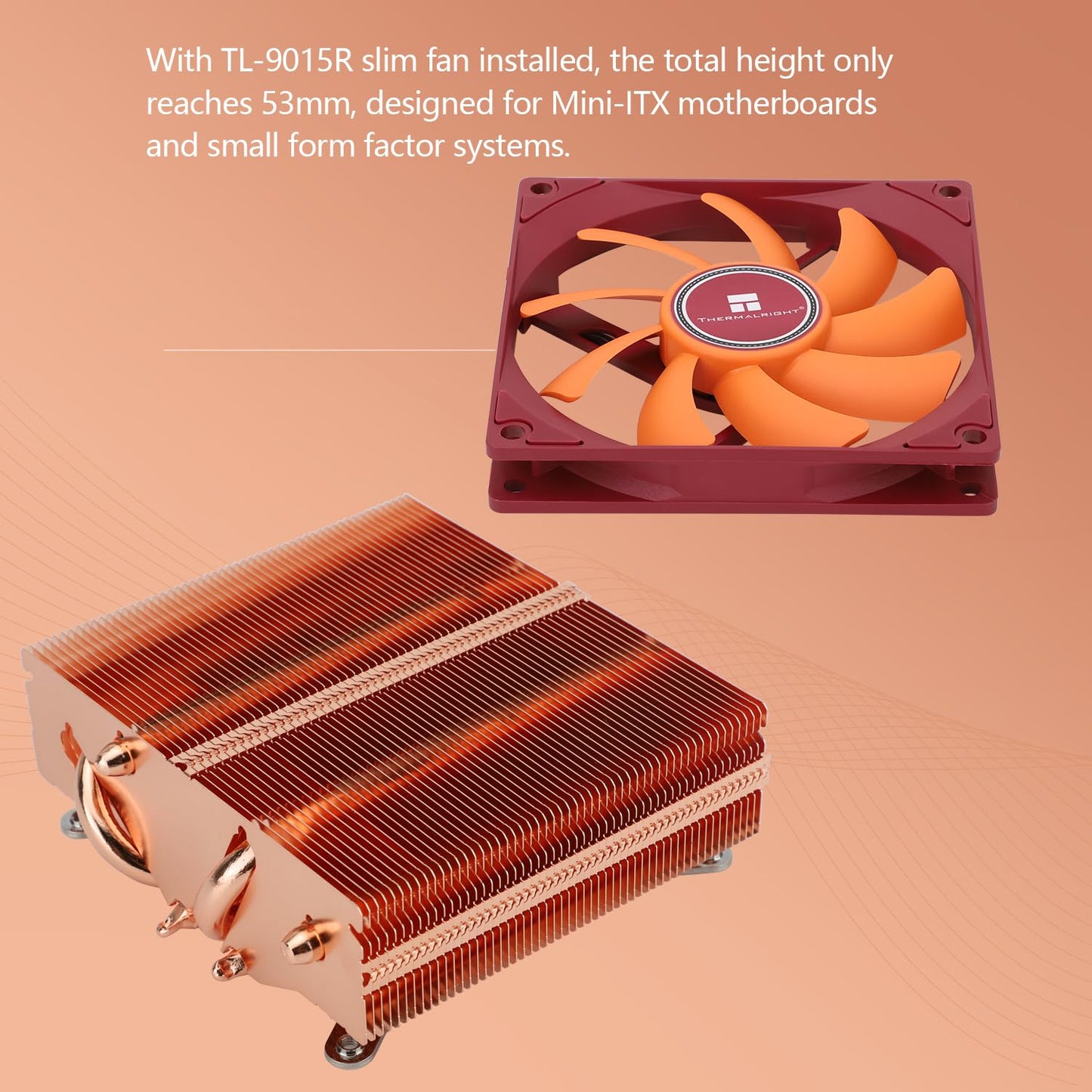 Ftohës CPU me profil të ulët Thermalright AXP90-X53 Full Baker me ventilator 92mm TL-9015R PWM, 53mm lartësi, për ITX – për AMD AM4/AM5 dhe Intel 1700/1150/1151/1200/1851