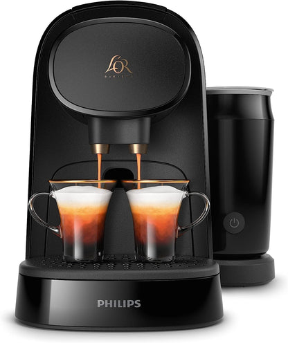 Makina Premium e Kafesë Philips L'OR BARISTA me Shkumues Qumështi – Shije Baristi në Shtëpi, për Kapsula të Vetme ose të Dyfishta, Elegancë në të Zezë (LM8014/60)