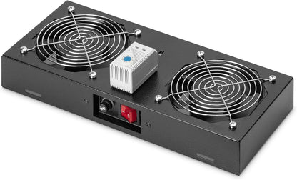 Njësia e Ventilimit në Çati për Kabinete Murale / Rack DIGITUS, me 2 Ventilatorë dhe Termostat, e Zezë