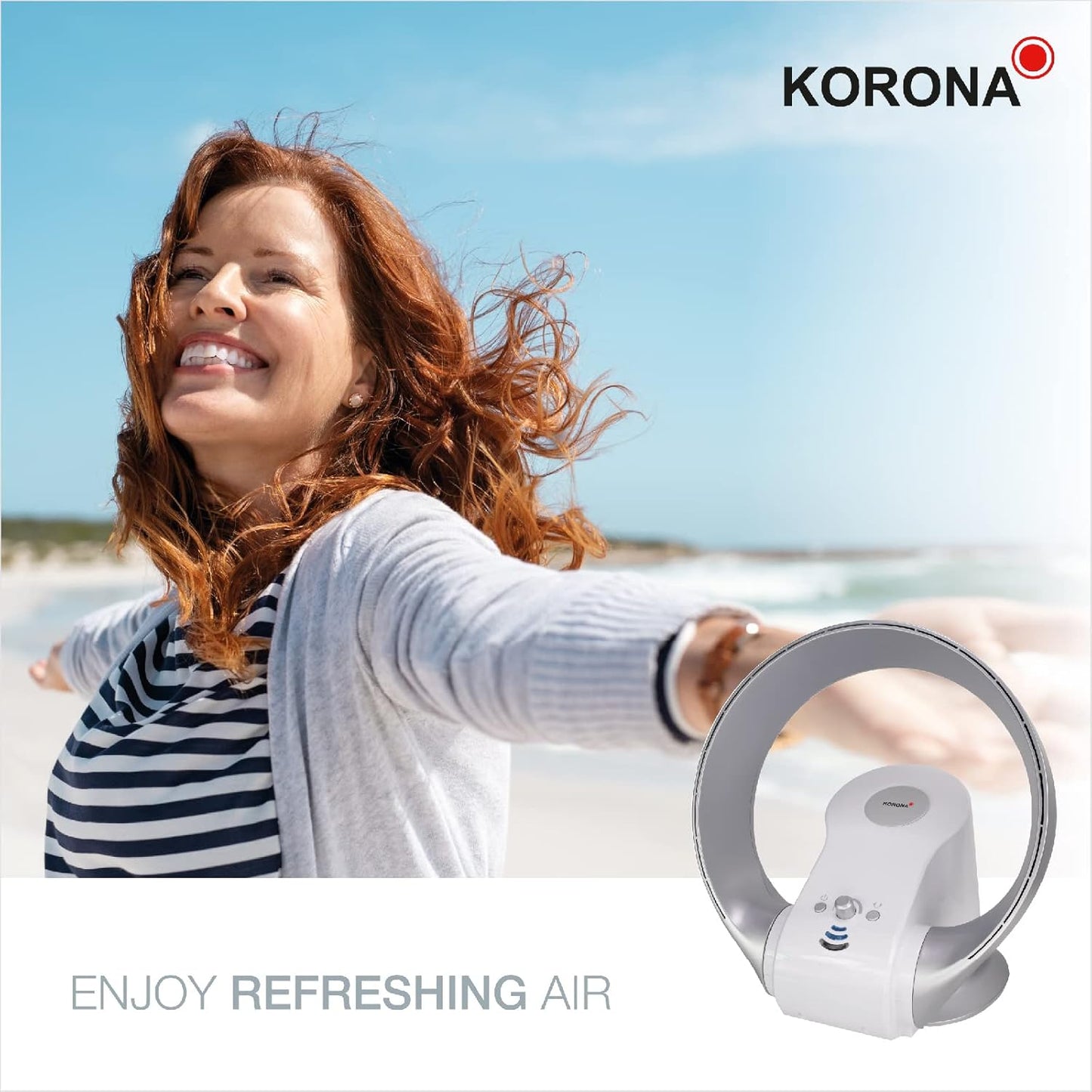 Korona 81008 – Ventilator Muri dhe Tavoline pa Helika, me Lëkundje, Montim në Mur, Me Timer dhe Telekomandë, Ngjyrë E Bardhë-Argjend