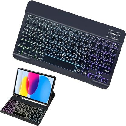Tastierë Bluetooth me Ndriçim RGB për Tablet, Laptop, iPad, Smartphone,(E Zezë) + 1 kellef tableti falas.