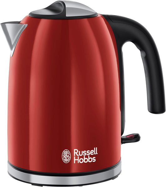 Russell Hobbs Çajnik Elektrik 1.7L Flame Red – Vlim i Shpejtë, Kursim Energjie, 2400W, Grykë Anti-Pikim, Filtrë Kundër Gëlqeres, Bazë 360°, Dizajn Elegant