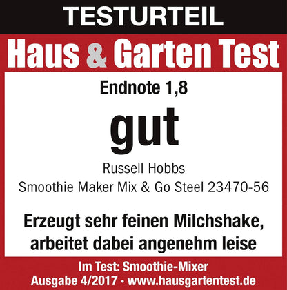Russell Hobbs Mix & Go Steel – Blender / Smoothie Maker (300 W), Çelik inox, përfshihet 1 shishe pijesh 600 ml