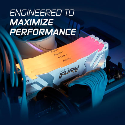 Memorie RAM Kingston Fury Renegade White RGB XMP 32GB (2x16GB) DDR5 6000MT/s CL32 DIMM për Desktop dhe Gaming – Kit me 2 Module (KF560C32RWAK2-32)