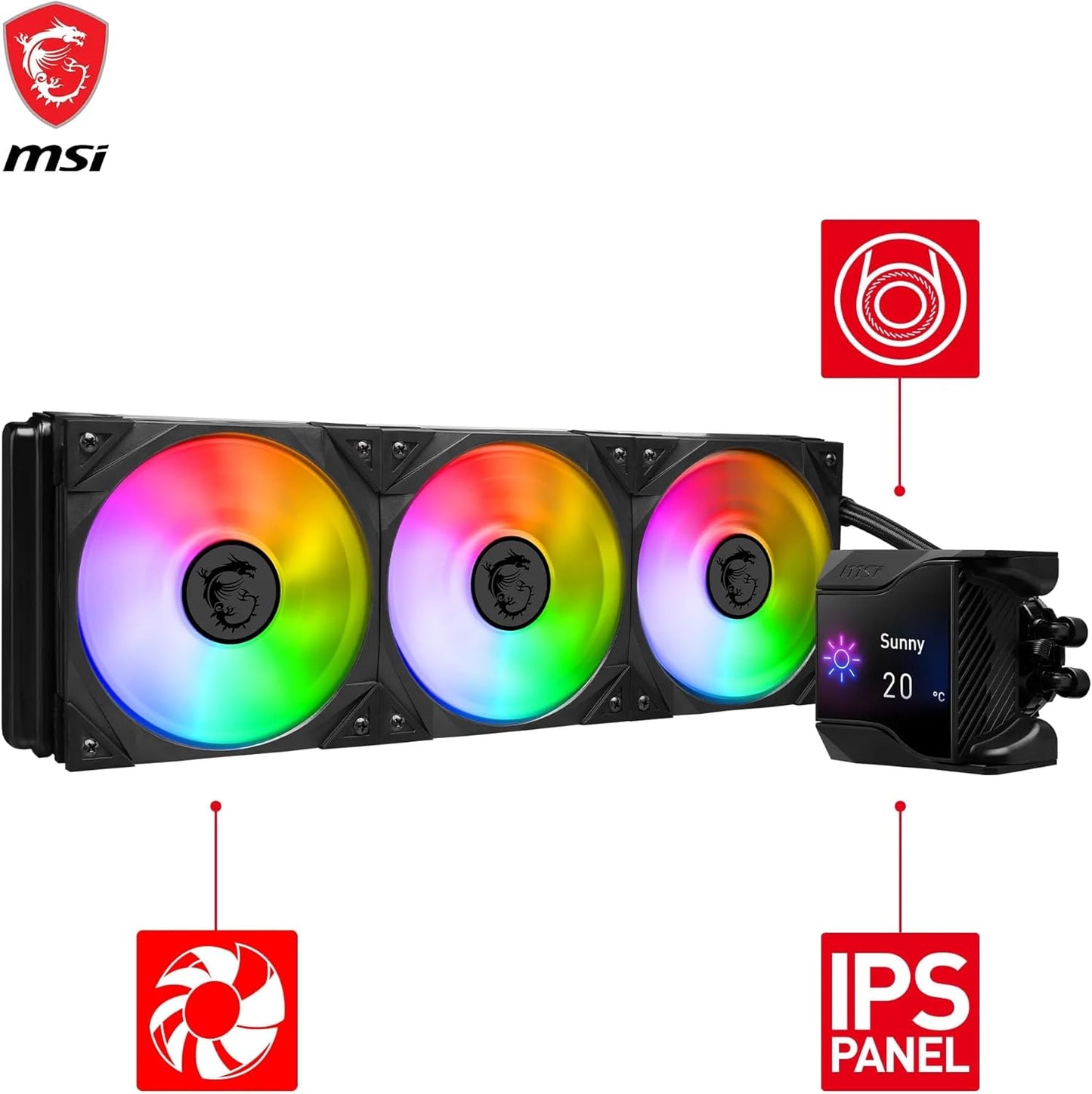 MSI MPG CORELIQUID D360 – Ftohës AIO 360mm me Lëng për Procesor – Me Ekran LCD të Personalizueshëm dhe Ndriçim ARGB