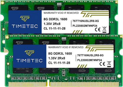 Timetec 16GB KIT (2x8GB) DDR3L/DDR3 1600MHz (DDR3L-1600) PC3L-12800 Non-ECC Unbuffered 1.35V/1.5V CL11 2Rx8 Dual Rank 204 Pin SODIMM RAM për laptop/notebook