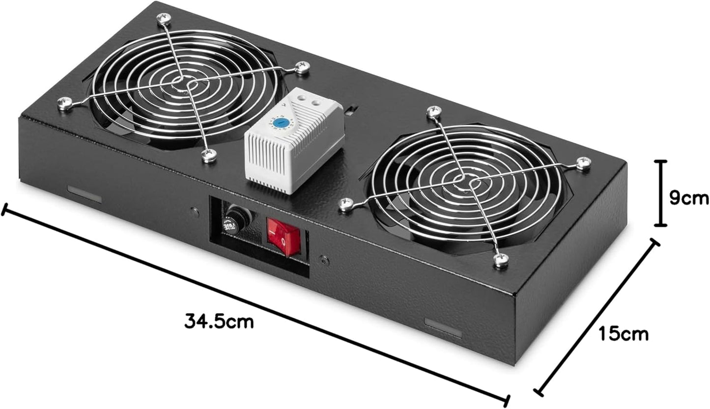 Njësia e Ventilimit në Çati për Kabinete Murale / Rack DIGITUS, me 2 Ventilatorë dhe Termostat, e Zezë