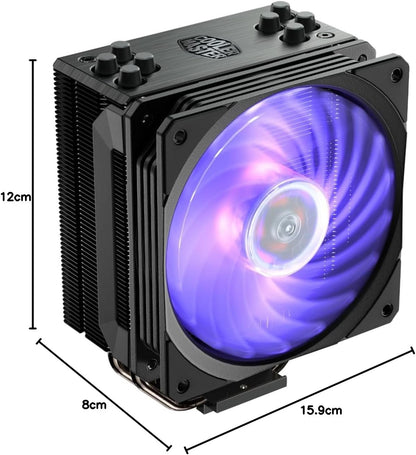 Ftohës CPU Cooler Master Hyper 212 RGB Black Edition me Mbështetje LGA1700, 4 Tubacione Termike dhe Ventilator RGB SF120R – Konfigurim Opsional Push-Pull