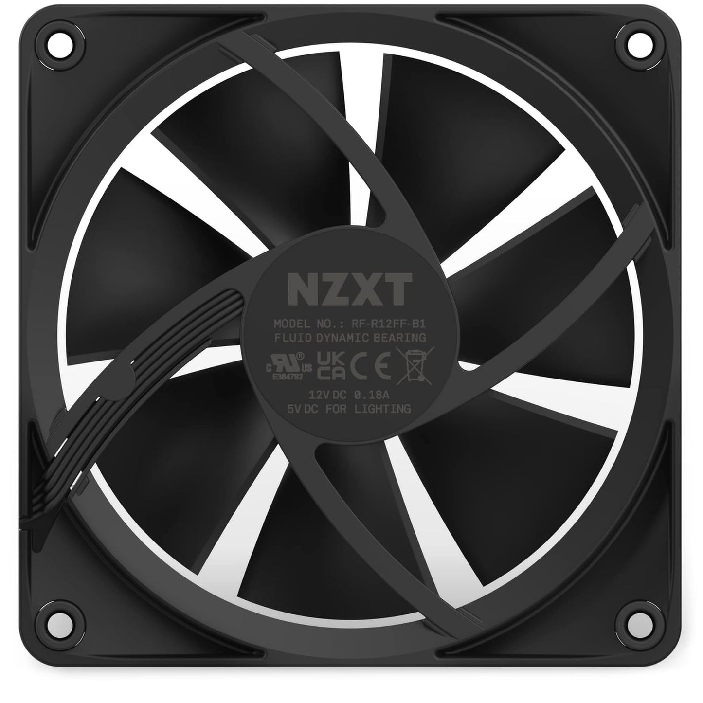 NZXT F120 RGB – Ventilator 120mm RGB PWM për PC – Qarkullim i Lartë Ajri, Zhurmë e Ulët – Mbajtje me Lëng Dinamik – Njëshe (Kërkon Kontrollues RGB të NZXT për Softuerin CAM) – 18 LED – Ngjyrë e Zezë.