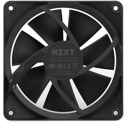 NZXT F120 RGB – Ventilator 120mm RGB PWM për PC – Qarkullim i Lartë Ajri, Zhurmë e Ulët – Mbajtje me Lëng Dinamik – Njëshe (Kërkon Kontrollues RGB të NZXT për Softuerin CAM) – 18 LED – Ngjyrë e Zezë.