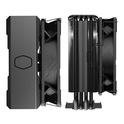Cooler Master Hyper 212 Black – Ftohës ajri për procesor – Ventilator SickleFlow 120 Edge me kontroll PWM – Mbulesë alumini në pjesën e sipërme – 4 tuba nxehtësie prej bakri – Lartësi 152 mm – Përshtatje për AMD Ryzen AM5/AM4 dhe Intel LGA 1851/1700/1200