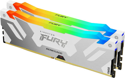 Memorie RAM Kingston Fury Renegade White RGB XMP 32GB (2x16GB) DDR5 6000MT/s CL32 DIMM për Desktop dhe Gaming – Kit me 2 Module (KF560C32RWAK2-32)