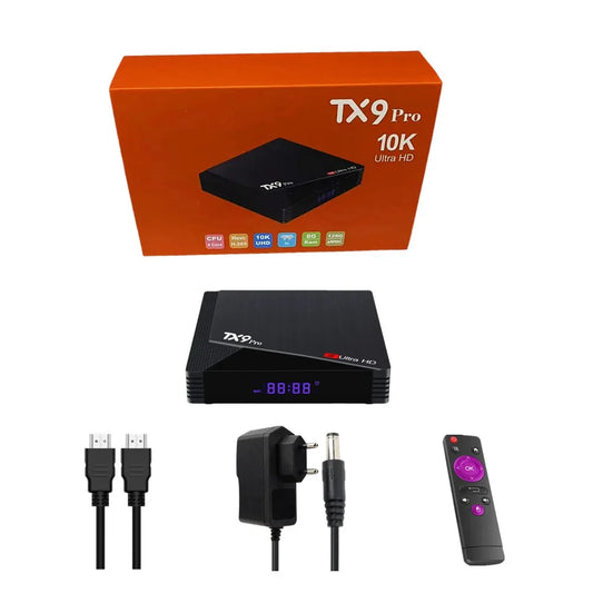 TX9 Pro 10K UltraHD 128GB Memorje dhe 8GB Ram Memorje, lidhje interneti 5G, procesor shumë i shpejtë me 4 bërthama, perkrah pamjet HEVC/H.265,2 porta USB,Android 15.0