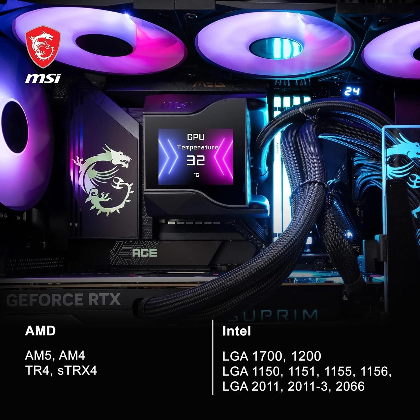 MSI MPG CORELIQUID D360 – Ftohës AIO 360mm me Lëng për Procesor – Me Ekran LCD të Personalizueshëm dhe Ndriçim ARGB