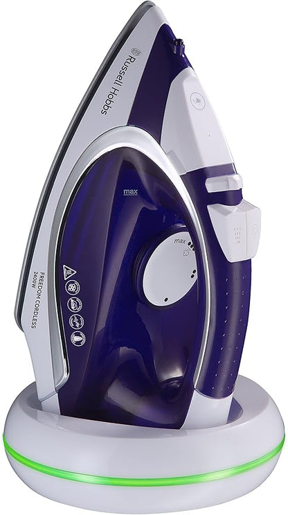 Pegëll me avull pa kabell Russell Hobbs Freedom | Karikohet shpejt në 5 sekonda | Avulli gati në 30 sekonda | Pllakë qeramike jo-ngjitëse | Shtypje avulli 135g | Avull i vazhdueshëm 40g | Rezervuar uji 300ml | 2400W | Modeli 23300
