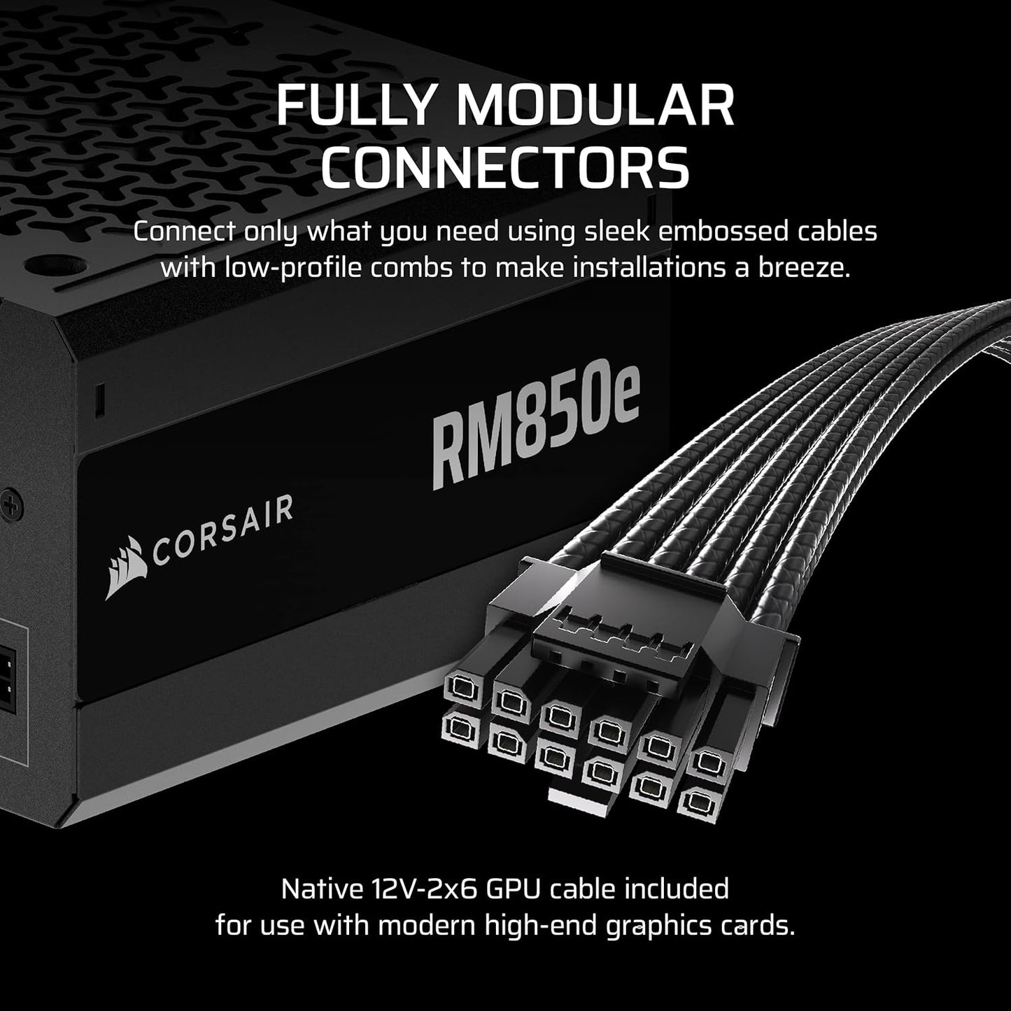 Furnizues Rryme CORSAIR RM850e (2025) – Modular i Plotë, Me Zhurmë të Ulët, ATX 3.1 & PCIe 5.1, Kabllo 12V-2x6, Efikasitet Cybenetics Gold, Kondensatorë të Vlerësuar në 105°C – Ngjyrë e Zezë