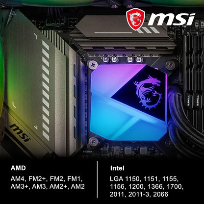 MSI MAG CORELIQUID C240 – Ftohës me ujë "All-in-One" për CPU Bllok pompë me ndriçim ARGB mbresëlënës – Pompë e integruar në radiator – Teknologji ftohjeje me qarkullim të ndarë (Split-Flow) – Tuba rezistentë ndaj avullimit – I përputhshëm me AMD & Intel