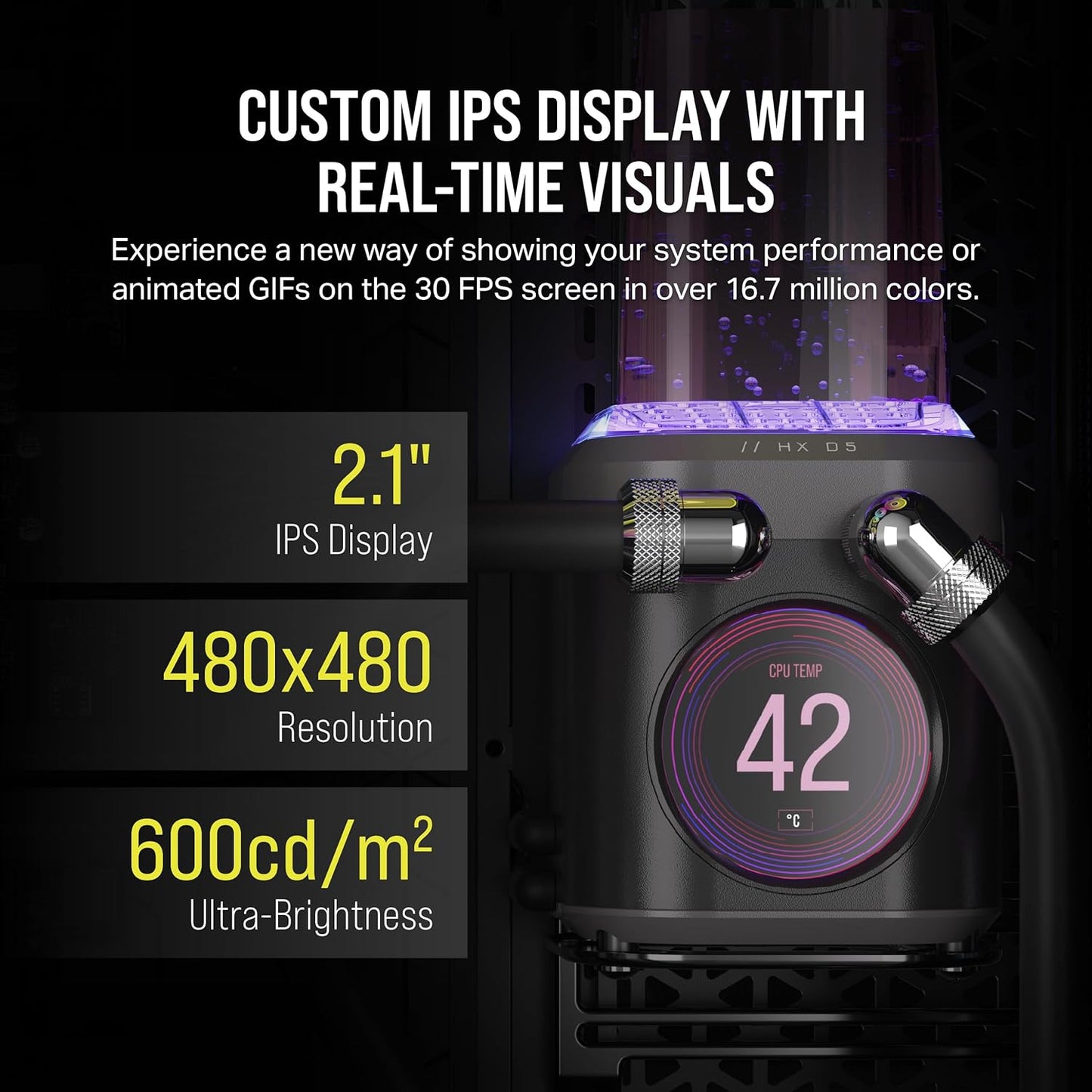 Corsair iCUE LINK XD5 RGB ELITE LCD – Rezervuar dhe pompë D5 PWM me ekran LCD IPS – 22 drita RGB adresabile – Rezervuar najloni 440 ml – Ngjyrë gri – Montim diskret