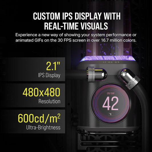 Corsair iCUE LINK XD5 RGB ELITE LCD – Rezervuar dhe pompë D5 PWM me ekran LCD IPS – 22 drita RGB adresabile – Rezervuar najloni 440 ml – Ngjyrë gri – Montim diskret