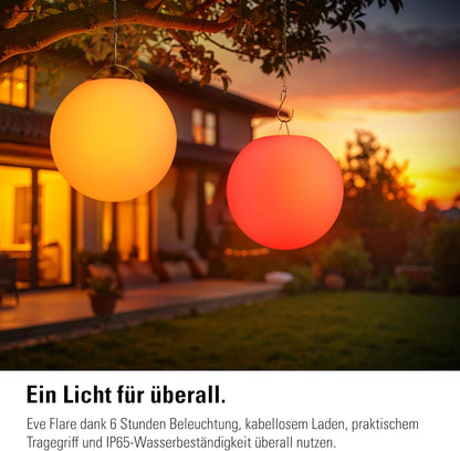 Apple Eve Flare – Dritë inteligjente portative LED në formë sfere, rezistente ndaj ujit, dritë e bardhë dhe me ngjyra, 90 lumen, diametër 25 cm, me ndriçim të rregullueshëm, lidhje me Bluetooth dhe Thread, kontroll përmes aplikacionit.