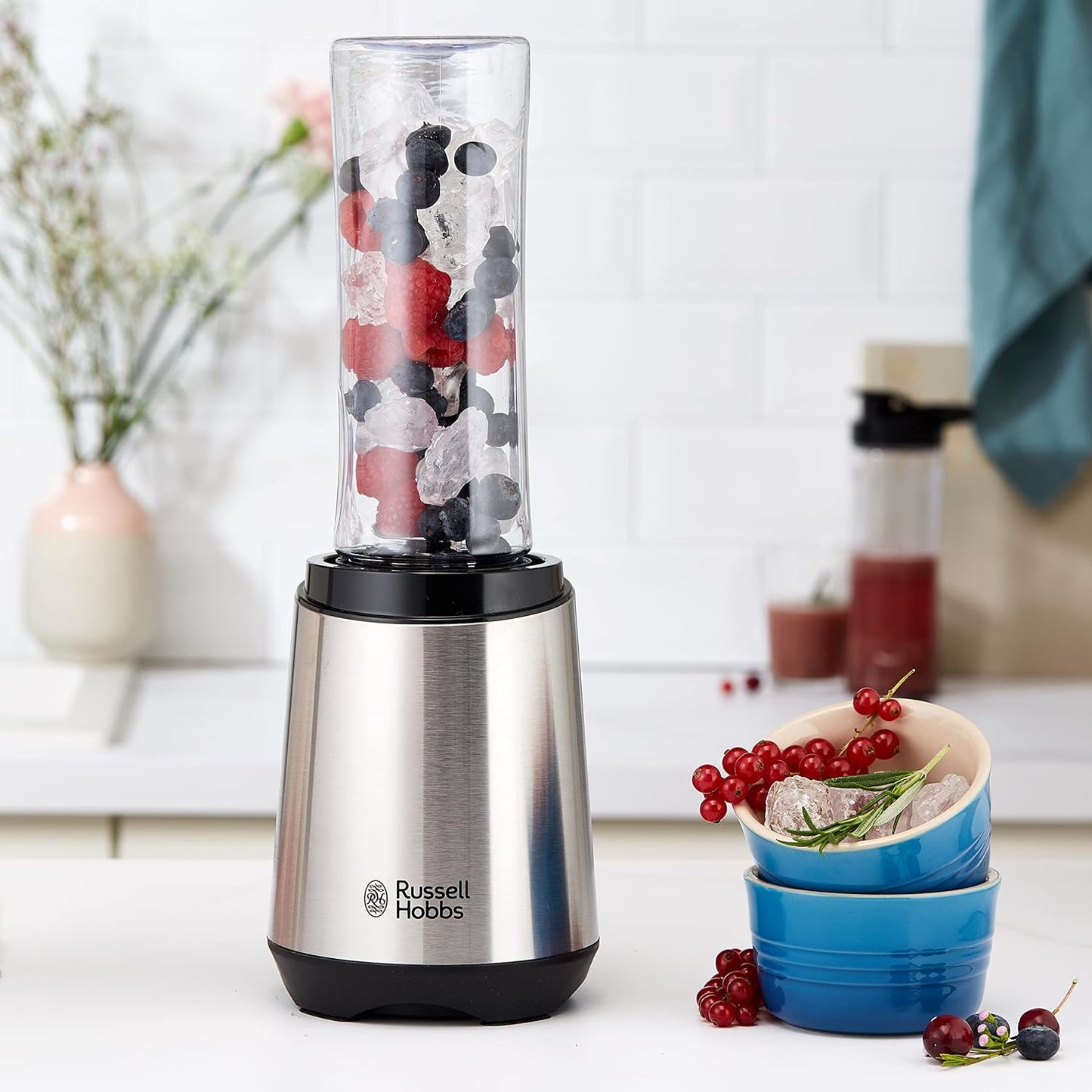 Russell Hobbs Mix & Go Steel – Blender / Smoothie Maker (300 W), Çelik inox, përfshihet 1 shishe pijesh 600 ml