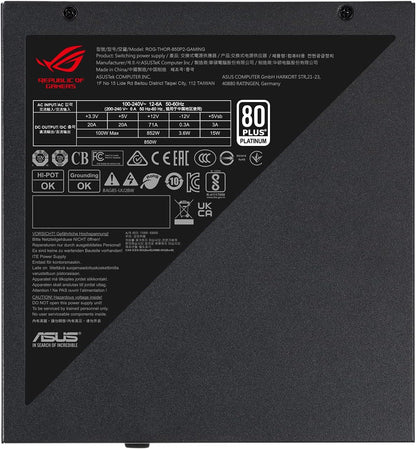 ASUS ROG Thor 850W Platinum II – Furnizues Energjie Modular i Plotë, Certifikatë 80+ Platinum, Certifikuar Lambda A++, Ftohës ROG, Ventilator 135mm PWM, Modalitet 0dB, Panel OLED, Kablla me Mbulim, Aura Sync.