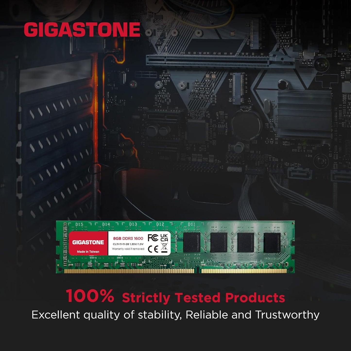 【DDR3 RAM】 Gigastone RAM 8GB DDR3 1600MHz PC3-12800 CL11 1.5V UDIMM 240 pin Jo-ECC për kompjuterë desktop