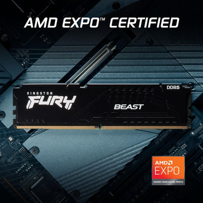 Memorie RAM Kingston FURY Beast 32GB (2x16GB) DDR5 6000MT/s CL30 për Desktop | Mbështet AMD EXPO | Kit me 2 Module (KF560C30BBEK2-32)