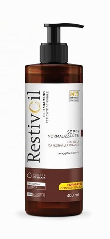 RESTIVOIL Shampo Ushqyese Fiziologjike për Flokë, 400 ml, Vaj Fiziologjik me Veprim Hidratues, Mbrojtës dhe Riparues për Flokë Normalë dhe të yndyrshëm