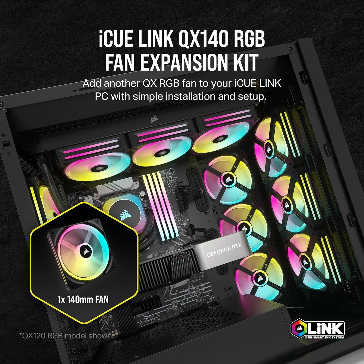 Corsair iCUE Link QX140 RGB – Ftohës Fan 140mm me Kupolë Magnetike dhe Ndriçim RGB – E Zezë