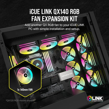 Corsair iCUE Link QX140 RGB – Ftohës Fan 140mm me Kupolë Magnetike dhe Ndriçim RGB – E Zezë