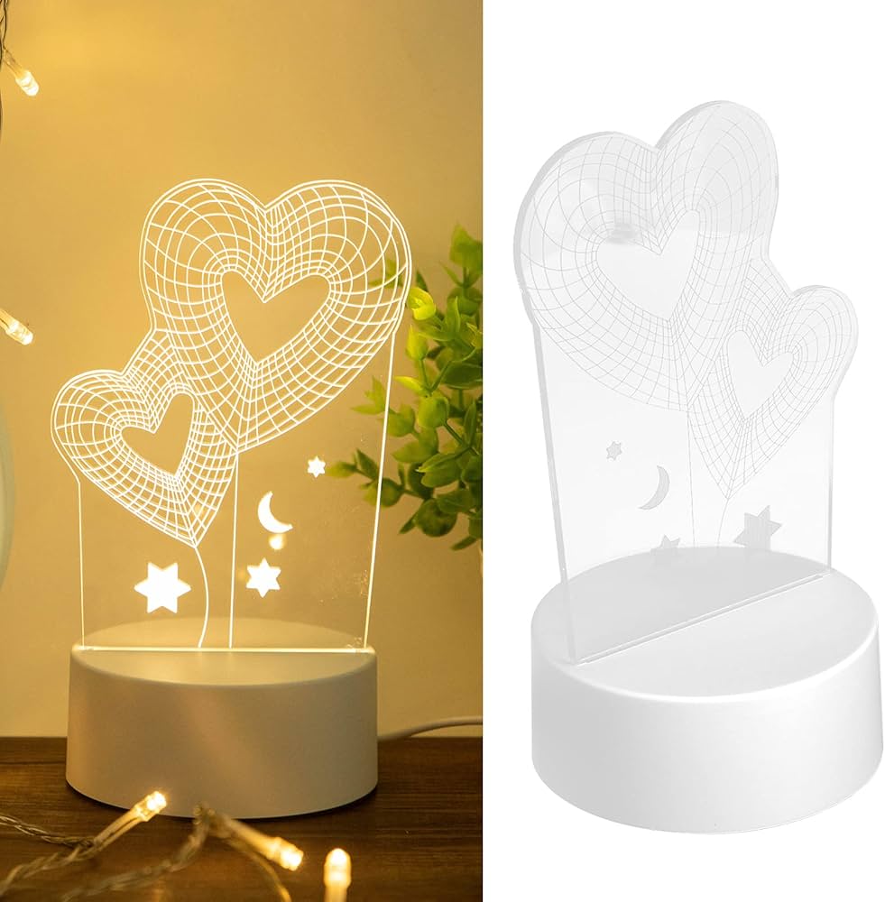 Dritë Nate 3D, në Formë Zemre – Ide Dhuratash për Krishtlindje, Shën Valentin, Fëmijë, Të Dashur dhe Miq